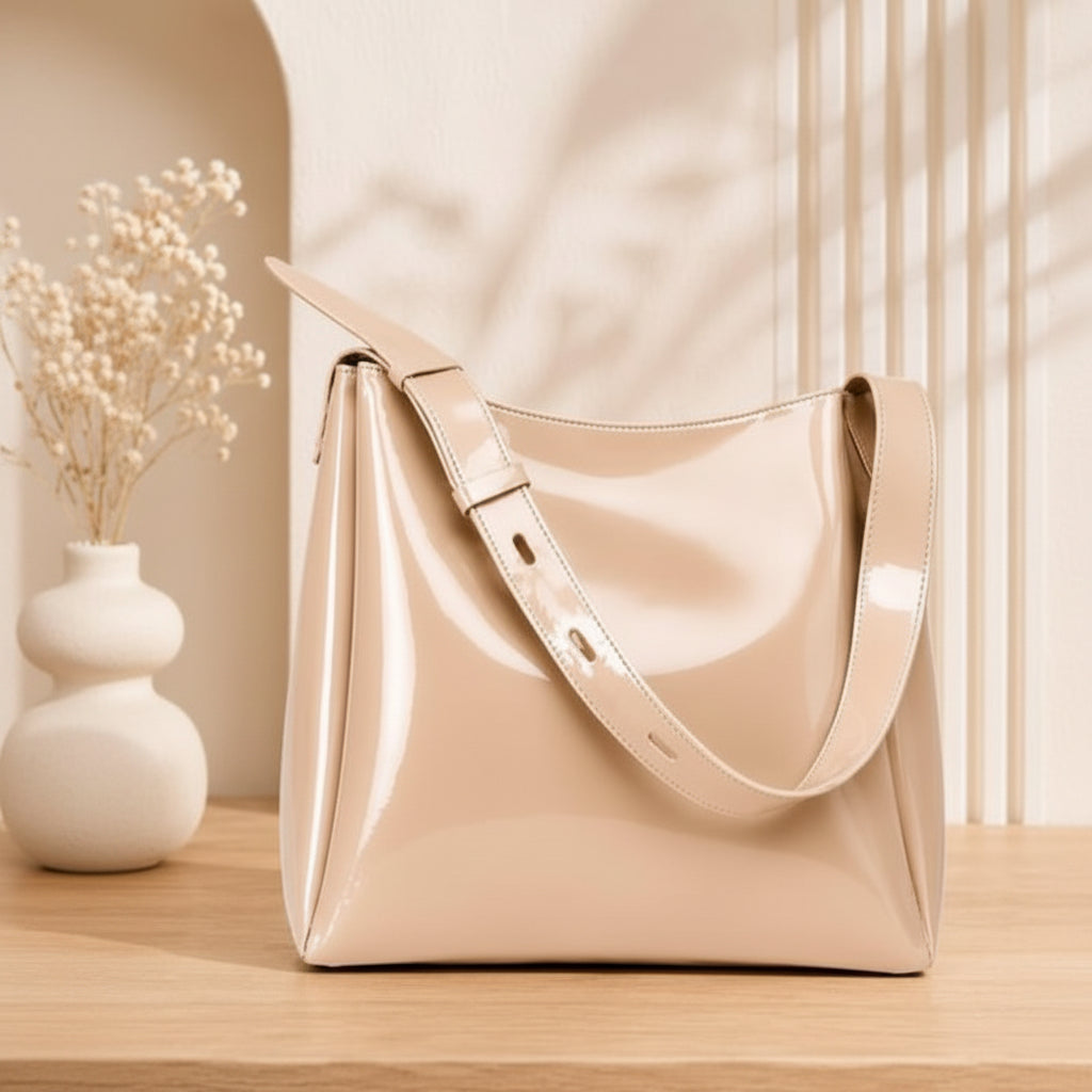 Glossy Cherry Patent Leather Shoulder Bag.