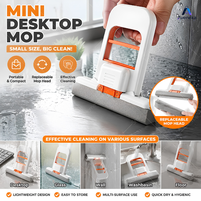 Mini Desktop Mop – Foldable Self-Squeezing Cleaning Mop for Desk, Glass, Wall & Car